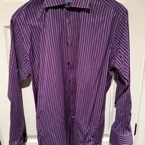 Thomas Dean Men's Purple and White Striped Dress Shirt